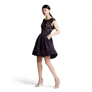 ELIZA J Elegant Lace Black Grosgrain Cocktail Dress Sz 16 NWT LBD